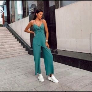 NWT Zara teal green faux wrap jumpsuit